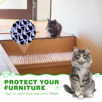 Sanwuta 2 Pcs 26.3 ft Cat Spike Mat Outdoor Cat Deterrent Mat with Spikes Prickle Strips Indoor Dog Digging Deterrent Anti Network Spikes with 10 Staples for Garden Fence(White)
