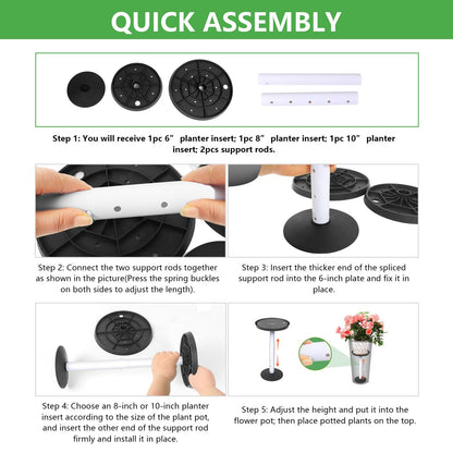 2 Pack Plant Riser Inserts for Large Pots, 8 in/10 in Interchangeable Sturdy Planter Inserts & 11 - 17 in Adjustable Height Lifters Planter Filler for Indoor & Outdoor Various Shapes Pots（Black）