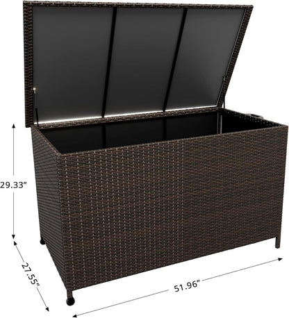 GarveeHome 185 Gallon Wicker Deck Box, All-Weather Outdoor Storage Bin with Rattan Finish, Large Capacity for Patio Furniture, Cushions, Pool Supplies & Garden Tools