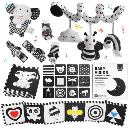 VIESMUMU High Contrast Baby Toys for Newborn, Black and White Baby Toys, Newborn Toys 3 Months Brain Development with Car Seat Toys Hanging Rattle Toys (Classic Edition)
