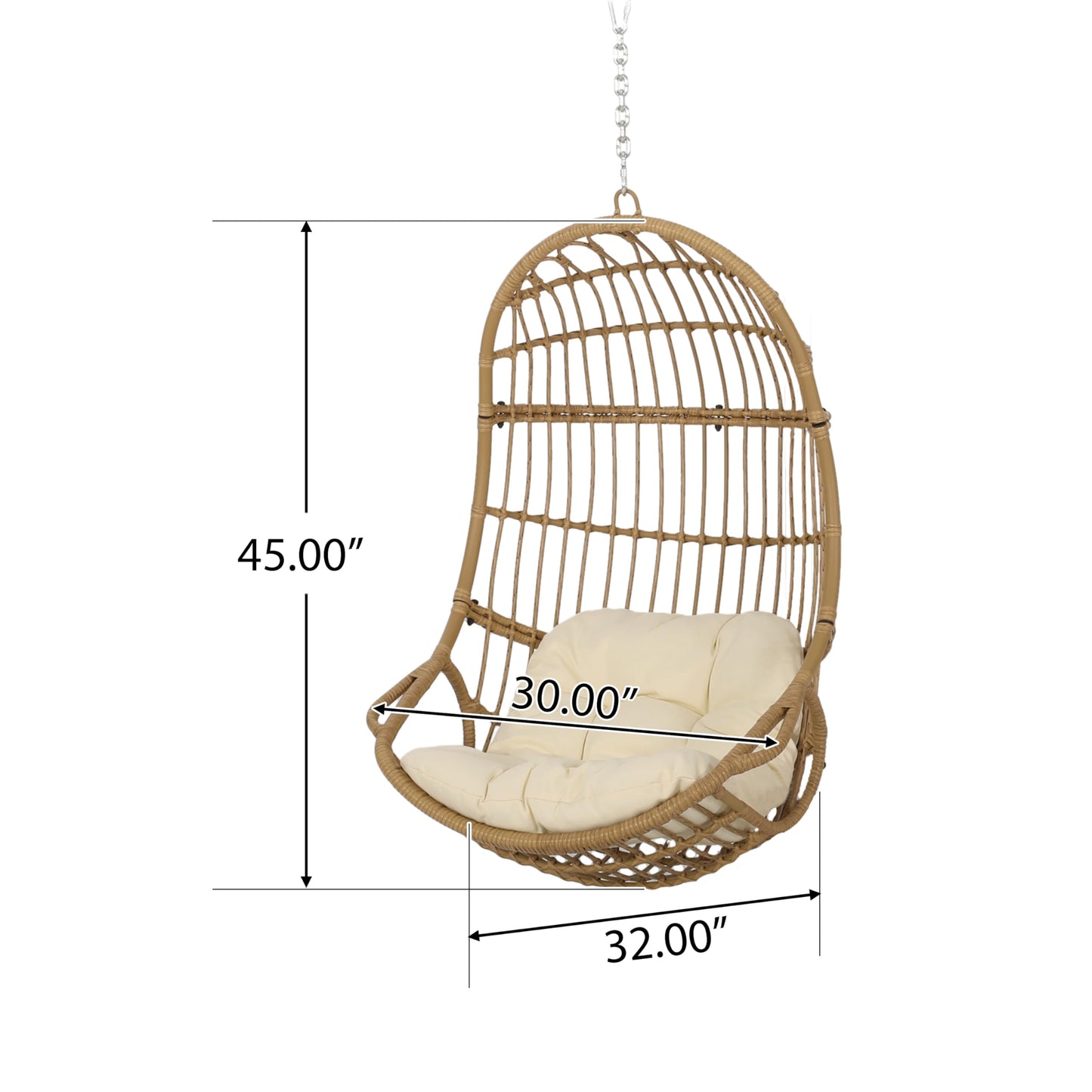 Christopher Knight Home Mariah Wicker Hanging Chair with Cushion, Outdoor Indoor Basket Chair, Boho Garden Lounger Porch Swing Furniture, Modern Patio Decor, Light Brown and Beige