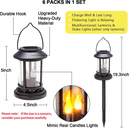Beautyard 6 Packs Outdoor Solar Candles Lights Flickering Decorative Lantern Stake Lighting for Garden, Backyard, Lawn, Pathway, Patio Accessories and Decor ( Small 6 Pack , Black )…