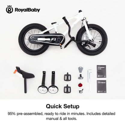 RoyalBaby Freestyle Kids Bike 14 Inch Childrens Bicycle with Training Wheels Toddlers Boys Girls Beginners Ages 3-5 Years, White