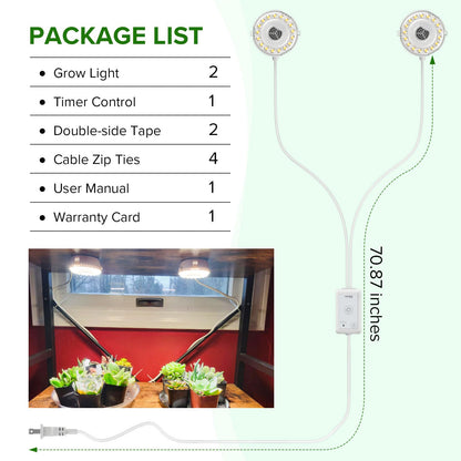 Plant Lights for Indoor Growing, 2 Pack 5W+5W Puck Grow Light, 150 Watt Equivalent,Small Full Spectrum High PPFD Mini Plant Growing Lamps with Timer, Sun Lamp Hanging Grow Lights for Shelves