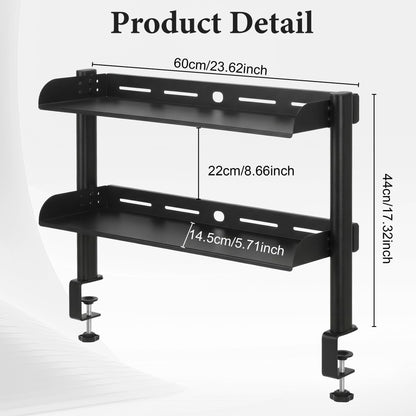 MLLNFUE 24-Inch Clamp On Desktop Shelf, 2-Tier Office Desk Organizer, Extended Compact Desk Shelf for Home Workspace, Study Room, and Gaming Accessories Storage
