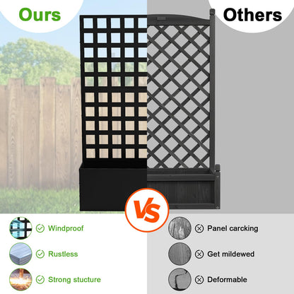 GarveeLife Metal Planter Box with Trellis, 71 in x47 in x12 in Raised Garden Bed with Trellis, Outdoor Garden Box with Privacy Screen & Drainage Holes for Climbing Plants Flower Vegetable, Black