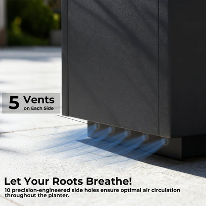 WORTH 36" Large Metal Planter Box, Outdoor Long Rectangular Tall Planter with Insert Shelf & Drainage Holes, Matte Black Standing Plants Box for Patio, Garden, Balcony, 36"Lx11"Wx32"H, Easy to Install