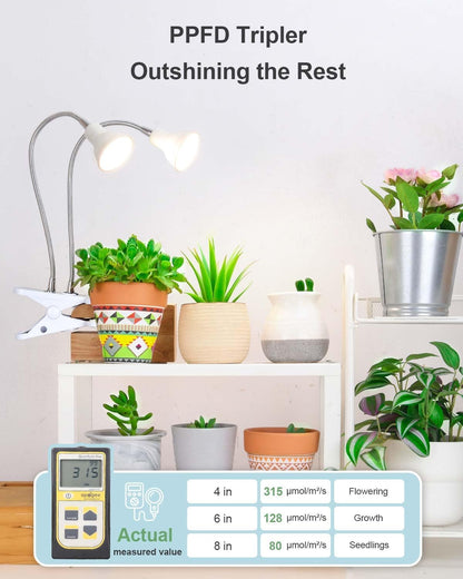 DOMMIA Grow Lights for Indoor Plants,Full Spectrum Grow Light with Warmwhite Red LED,Dual Head Clip Plant Light for Indoor Plants,Manual ON/Off Switch,Adjustable Gooseneck Plant Light for Houseplants