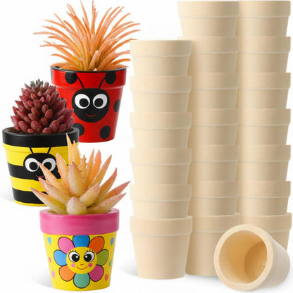 DoubleFill 24 Pack 1.8 Inch Easter Mini Craft Flower Pots, Spring Cactus Flower Nursery Wood Pots for Indoor/Outdoor Succulent Plants, Crafts, Wedding Favors, Employees Friends Coworkers Gifts