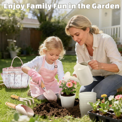 Kids Gardening Set, Gardening Tools Kit for Kids Toddler, Includes Tote Bag, Apron, Gloves, Watering Can, Shovel, Rake, Cultivator, Garden Tool Set Outdoor Toys Gifts for Boys Girls