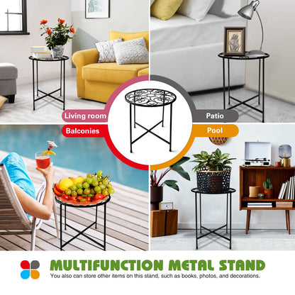 KABB Metal Plant Stand, 15'' Tall Flower Pot Stand Set of 2, Modern Rustproof 10-inch Round Outdoor Plant Stand | Iron Art Flower Stand | Plant Stool, Decorative Black Plant Stands for Indoor Plants