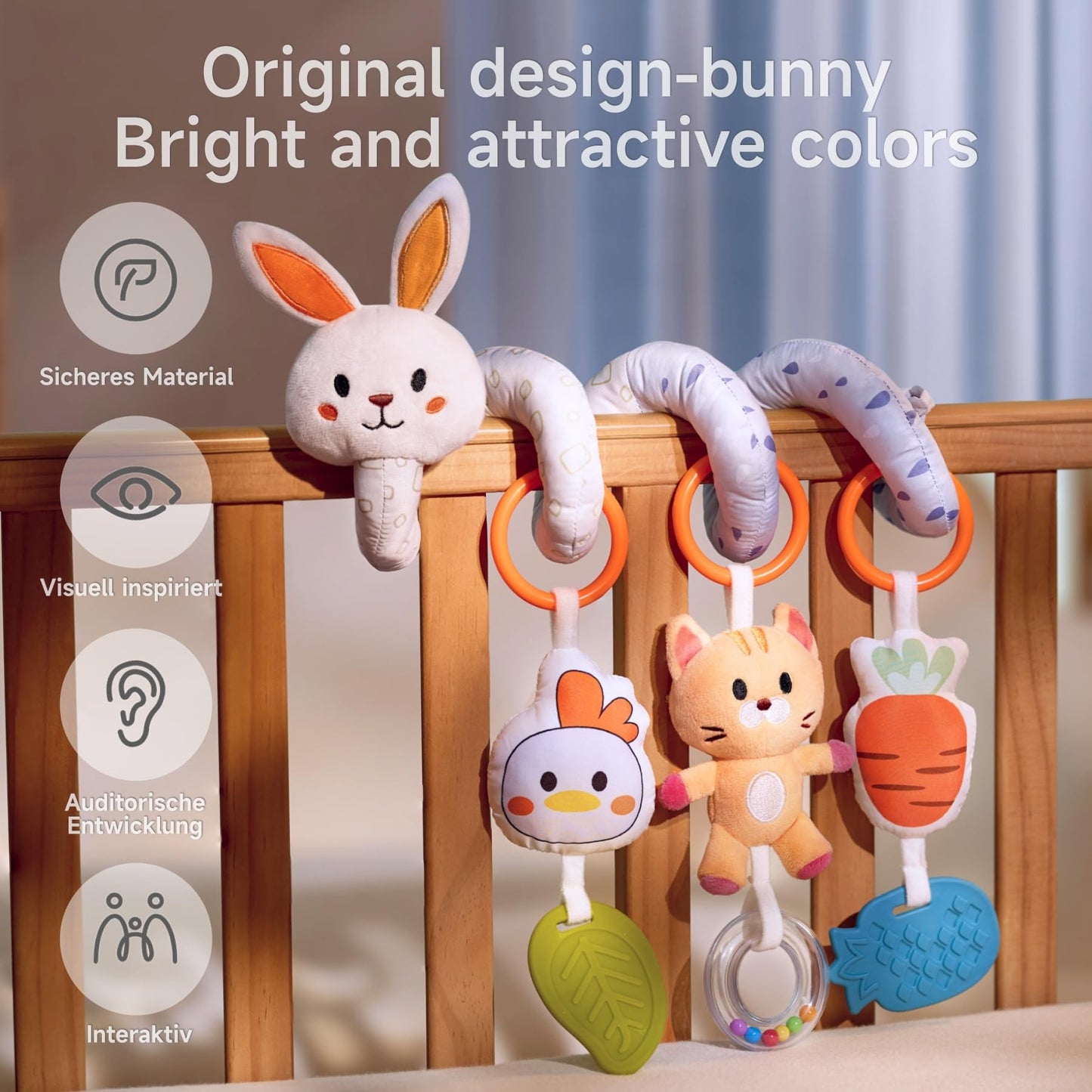 TUMAMA Spiral Car Seat Toys Baby Toys for 0 3 6 9 12 Months, Infant Stroller Toy Newborn Hanging Toys with Rattle, Teether