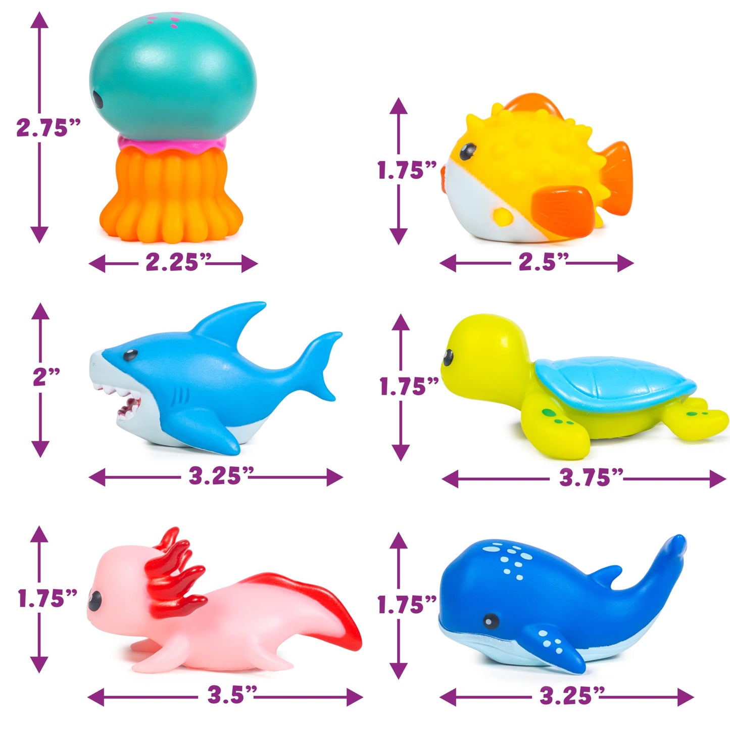 Tub Works® Under the Sea™ Light Up Bath Toys, 6 Pack | Water-Activated Light Up Toys Flash & Change Color | Easy-Grip Baby & Toddler Bath Toys | Sensory Bathtub Toys with Bath Lights for Kids Bath