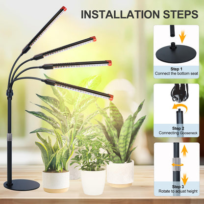 GroCruiser 4Head Tabletop Grow Lights for Indoor Plants, Seed Starting, Bonsai, 4/8/12/16/20H Timer, 36 Watt Power Draw, NO Need Adapter, Bright and Big Coverage, Best Gift for Plants Lover