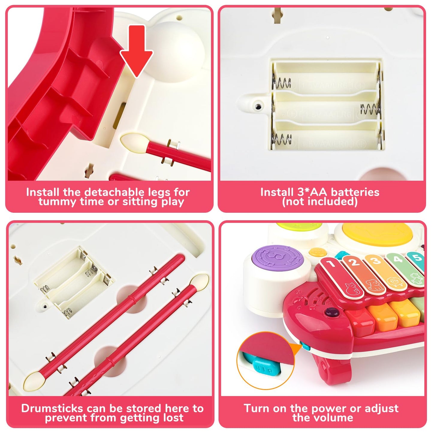 3 in 1 Musical Toys for Toddlers 1-3 Piano Xylophone Drum Set Toys for 1 2 3 Year Old Girls Birthday Music Instruments Baby Learning Developmental Sensory Toys Toddler Toys Age 1-2 2-3