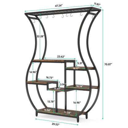Tribesigns 6-Tier Plant Stand, 70.9 Inch Tall Plant Shelf with 10 Hanging Hooks, Vase Shape Ladder Plant Stand, Multi-Purpose Plant Display Rack for Indoor, Balcony, Living Room, Brown and Black