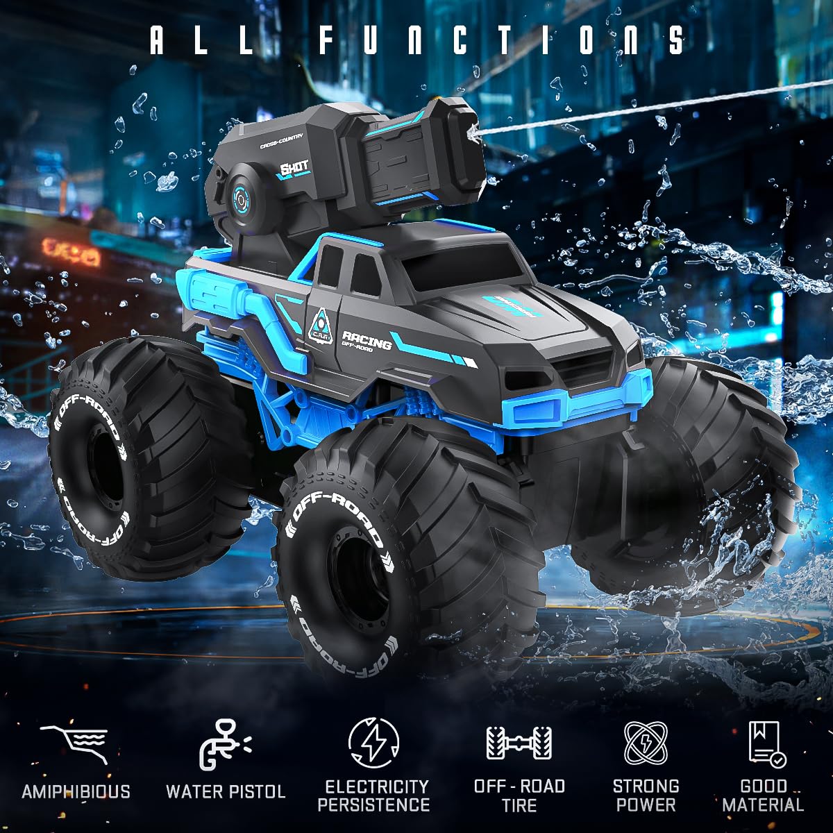 BEZGAR 1:16 Monster Truck Toys Remote Control Car Amphibious RC Cars Pickup Boat with Shooting Water Gun - 4WD Waterproof All-terrian Off-Road Vehicles Gifts for Kids Boys Age 6-12
