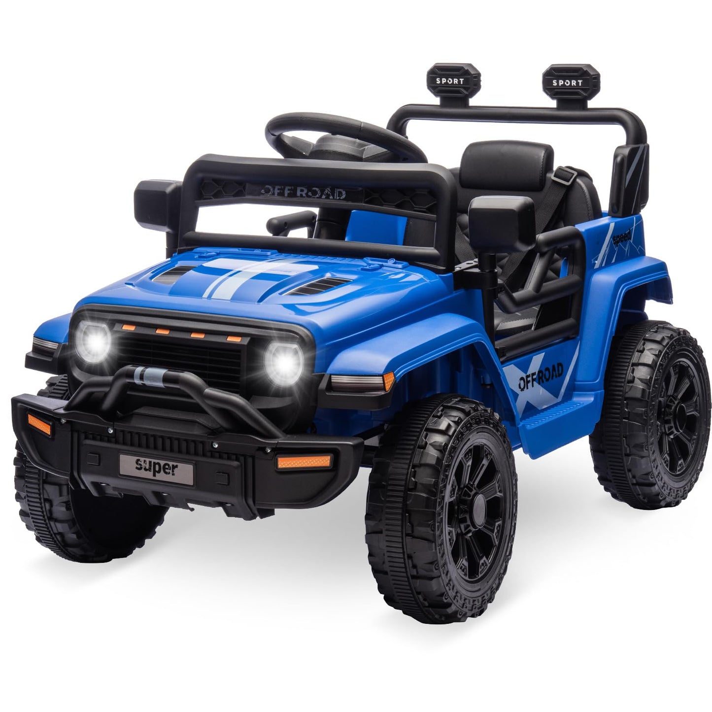 Ride On Truck Car, 12V Ride On Toy w/Parent Remote Control, Steering Wheel Music, 4-Wheel Spring Suspension, Led Lights, 2 Speeds, Kids Electric Vehicles for Age 3-5, Blue