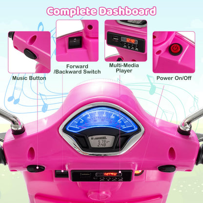Costzon Toddler Motorcycle, 12V Licensed Vespa Ride on Motorcycle with Training Wheels, LED Headlight & Horn Sound, Ride on Toy, Battery Powered Motorbike, Gift for Boys & Girls (12V,Rose Pink)