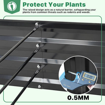 ONCEMORE Galvanized Raised Garden Bed for Vegetables Flowers Herbs, Metal Raised Garden Bed Kit with 2 PCS Tomato Cage, Gloves, Trellis Netting, Plant Labels, Plant Ties, Black 8×4×1FT