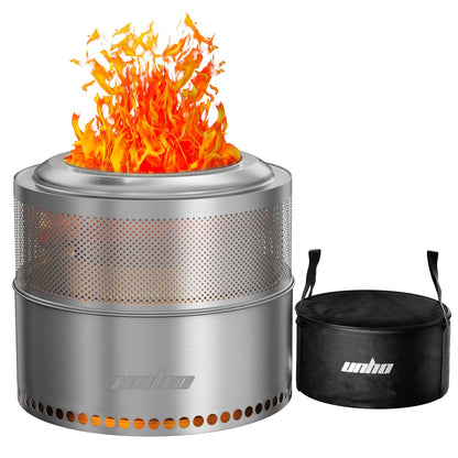 unho 20 Inch smokeless firepit for Outside Wood Burning Stove, Stainless Steel Outdoor Portable Fire Pit for Backyard, Patio, Garden, Picnic