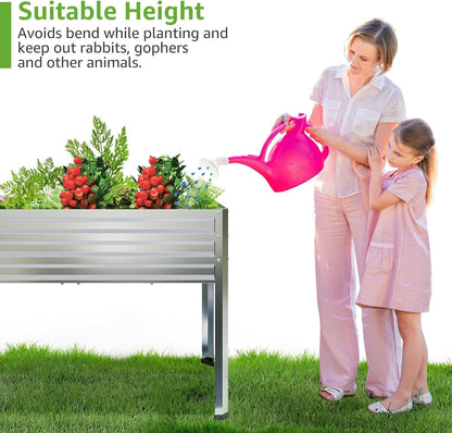 FOYUEE 2PCS Galvanized Raised Garden Bed with Legs, 48 gallons, 48"x24"x32" Large Metal Elevated Planter Boxes with Drainage Holes,for Vegetables, Flowers, Backyard, Patio, Balcony