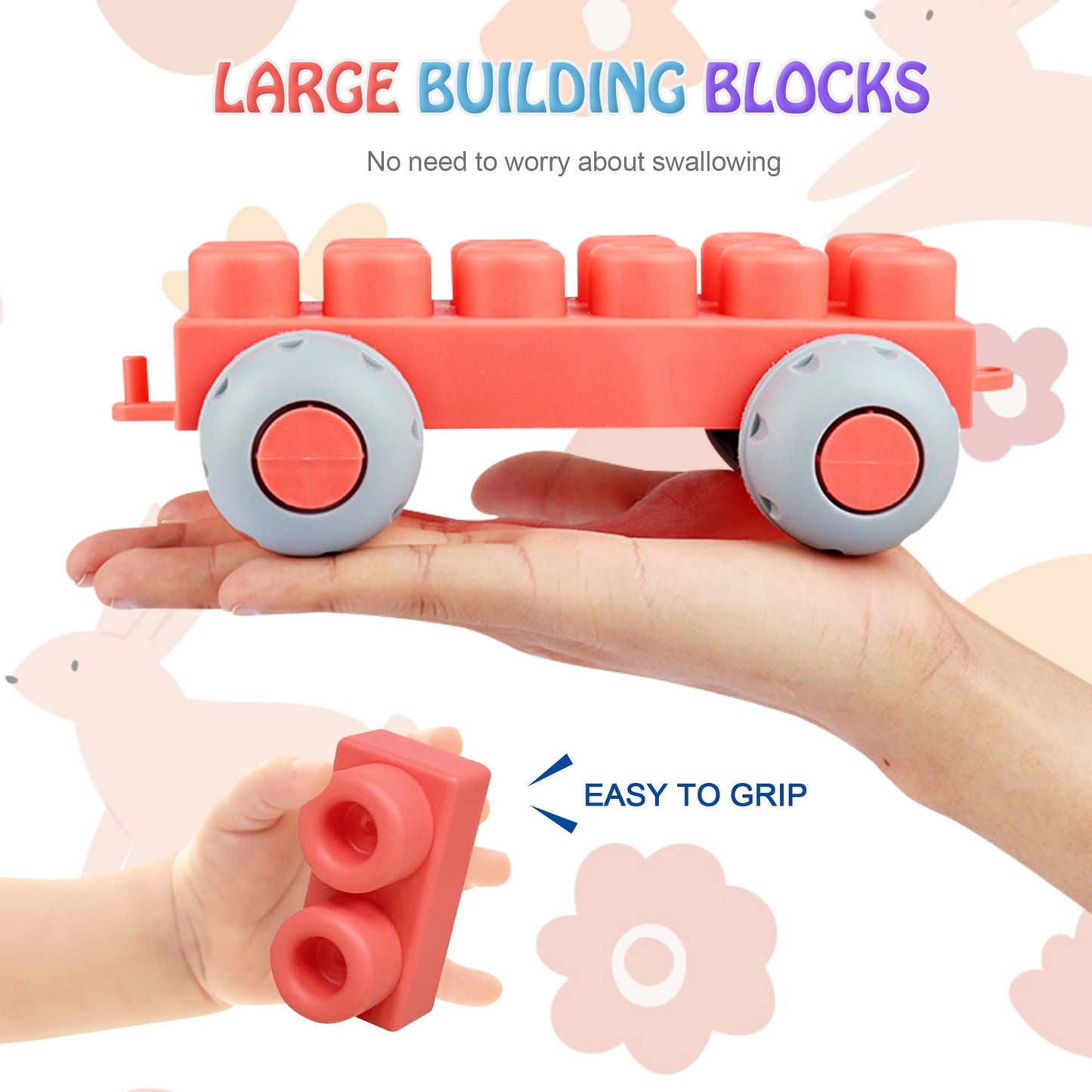 ROHSCE Baby Soft Blocks Building Block Toys 46Pcs,STEM Educational Toddler Gifts,Soft Spiky Sensory Balls - No Hole Wheat Straw Soft Toys for Toddlers