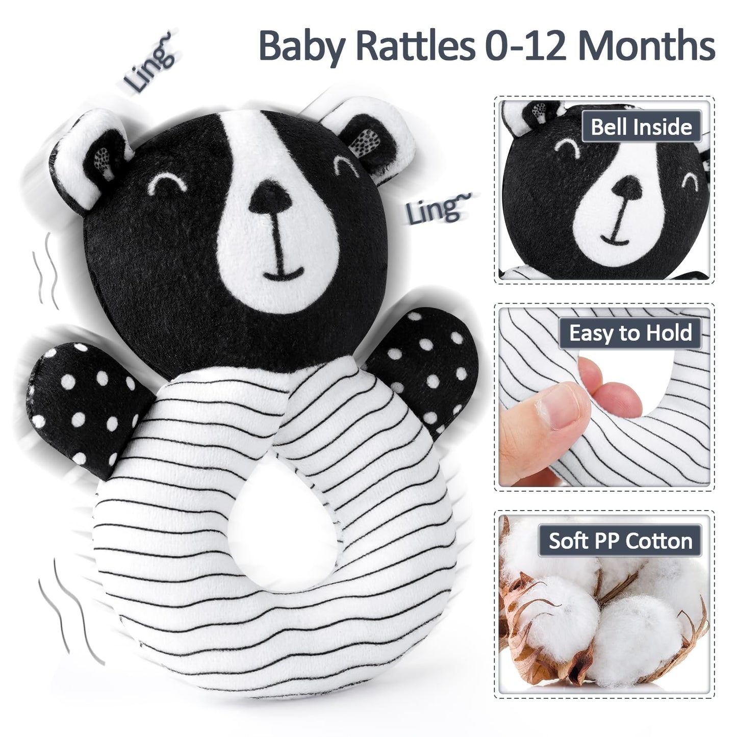 Joyreal High Contrast Baby Toys for Newborn, Black and White Baby Sensory Toys with Car Seat Toys,Infant Toys with Black White Cards Book, Montessori Toys for Baby Gifts