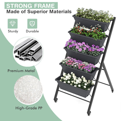 DREAMADE Vertical Garden Bed with Wheels, 5 Tier Raised Garden Bed w/Removable Planter Boxes, Lockable Wheels, Drainage Holes, Rolling Vertical Planter for Herb Vegetable Flower, Outdoor Patio Balcony