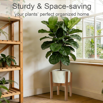 Lissomballon Natural Bamboo Plant Stand Indoor, Adjustable Plant Shelf Indoor Fits 8-12 Inch Pots, Mid Century Modern Decor to Refresh Your Space(Pot & Plant Not Included)