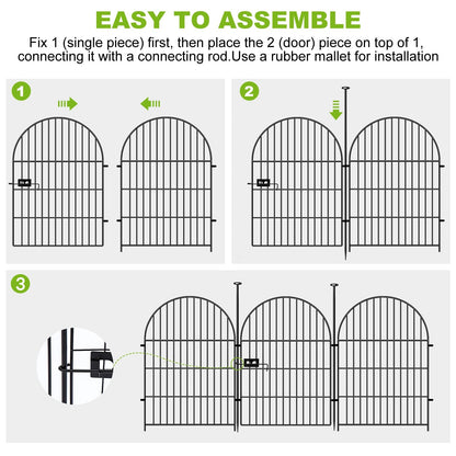 ADAVIN Garden Fence Animal Barrier with Gate 40 in(H)×17.5 Ft(L) 8 Panels,Rustproof Metal Wire Tall Fencing Border for Dogs Rabbits,Outdoor no dig pet Fences,Black Flower Edging for Yard,Arched
