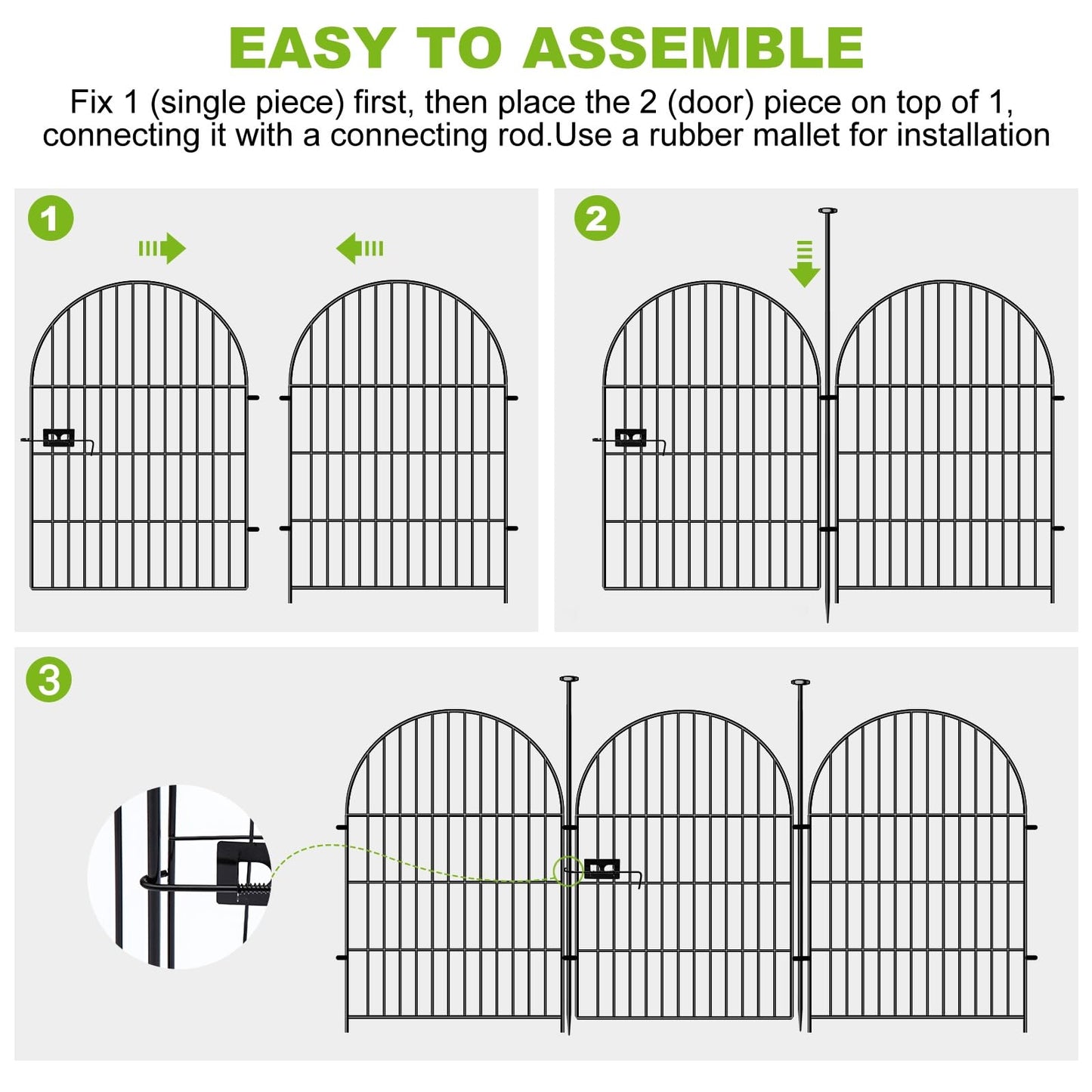 ADAVIN Garden Fence Animal Barrier with Gate 32 in(H)×35 Ft(L) 16 Panels,Rustproof Metal Wire Tall Fencing Border for Dogs Rabbits,Outdoor no dig pet Fences,Black Flower Edging for Yard,Arched