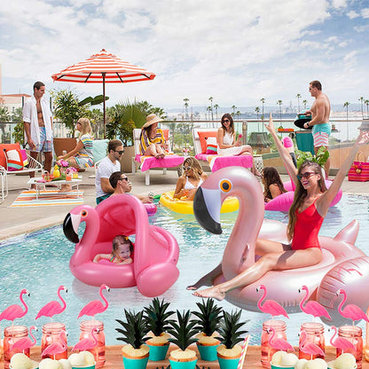 Baby Pool Float with Canopy,Flamingo Inflatable Swimming Ring,Infant Pool Floaties Sunshade Toys for Baby Girls Boys Toddlers Pink