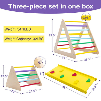 Wonline 3 in 1 Triangle Climber with Ramp Wooden Toddler Climbing Triangle Toys for Sliding and Climbing, 3-Piece Set Play Equipment for Kids Boys Girls Toddler Gym Play Set