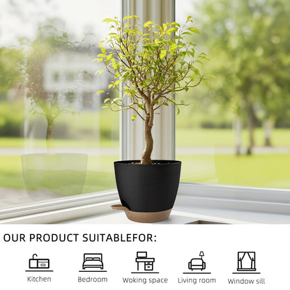 Hylitong Plant Pots 8/7.5/7/6.5/6 Inch Self Watering Pots,5 Pack Planters with Drainage Holes and Saucers,Plastic Flower Pots,Nursery Planters for Indoor Outdoor Plants (Black)