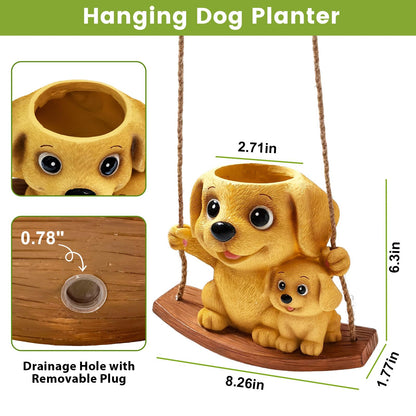 Pinkoriart Swing Dog Hanging Planters for Indoor Plants, Cute Small Succulent Pots with Drainage Hole, Unique Resin Plant Hangers Outdoor, Hanging Plant Holder for String of Pearls
