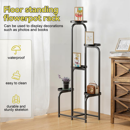 Gupeaoi 5 Tier Indoor Plant Stand Corner Metal Flower Shelf, Tiered Planter Display Shelves Orchid Rack for Patio, Balcony, Porch, Garden, Living Room,Space Saving & Multifunctional Black