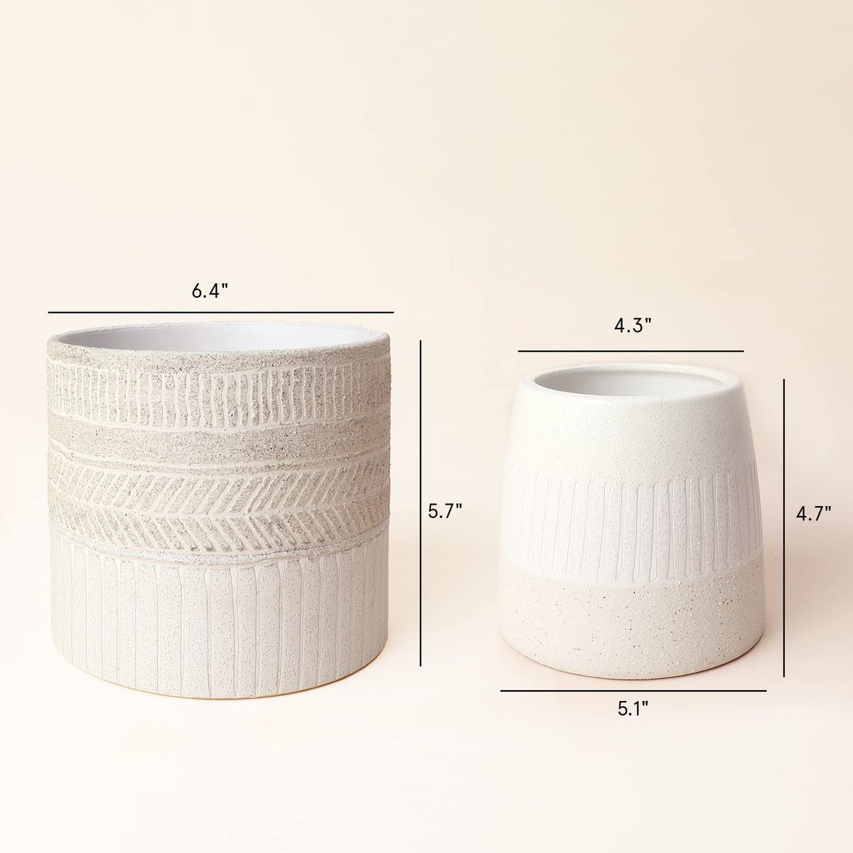 LA JOLIE MUSE Flower Pots Indoor Plant Pot Set of 2, Unique Small Ceramic Plants Planter, 6.4+ 5.1 Inch Planters, Beige