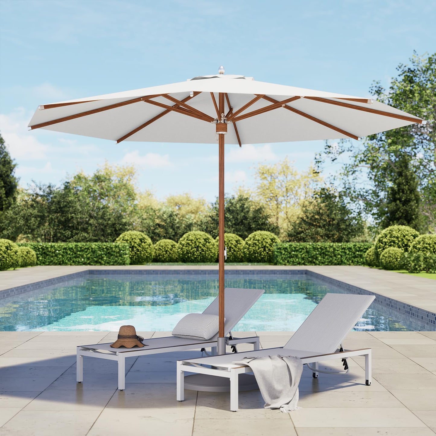 Grand patio 11 FT 10-Year-Non-Fading Patio Umbrella, Outdoor Umbrella with 8 Faux-Wood Grain Aluminum Ribs, Market Umbrella with Pulley Lift, Ventilation, Waterproof for Poolside, Deck, Backyard, Gray Fabric