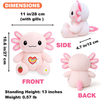 KUMANEKO Cute Axolotl Plush Gift Set with 12 Pcs Axolotl Stuffed Animal Clothes & Accessories, 13-Inch Axolotl Toy, 5/6/7/8/9/10-12 Year Old Girl Birthday Gift