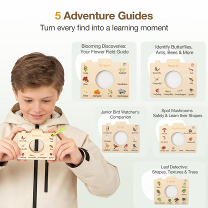Wooden Bug Catcher Kit for Kids, 16-in-1 Outside Toys for Toddlers STEM Outdoor Explorer Set with 3-Way Observation Habitat, Butterfly Net, Magnifying Glass, Educational Gift for Boys Girls Ages 3-8