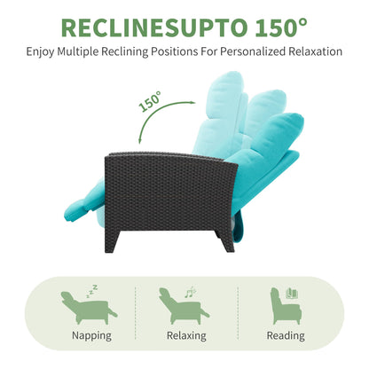 IDEALHOUSE Wicker Outdoor Recliner Reclining Patio Chair with Adjustable Back & Footrest 150° Lay-Flat Reclining with Air Pump Rattan Flip-Up Side Table Outdoor Lounge Chair for Pool Deck Balcony