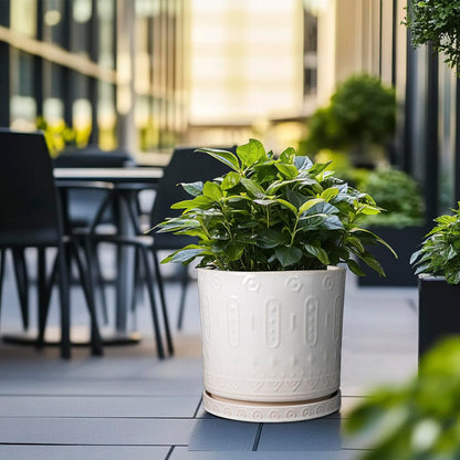 Eightpot Ceramic Pots for Plants 12 Inch - Large Ceramic Planters for Indoor Plants Outdoor Modern Flower Pot with Drainage Holes and Saucer for Office Garden Patio White