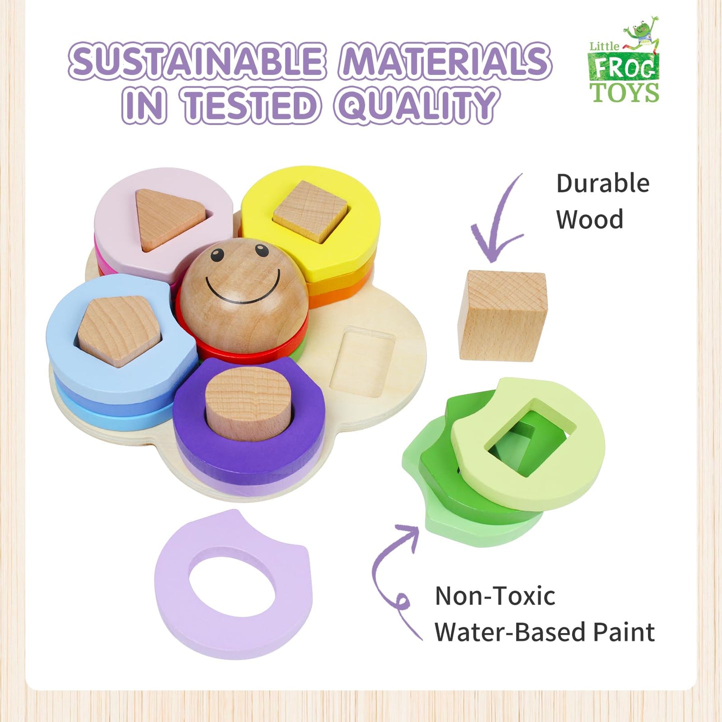 Flower Shape Wooden Stacking Puzzle Toy, Baby Shape Sorter Toy, Sensory Toys for Kids with Autism, Ideal Montessori Toys for 1+ Year Old, Sustainable Stacking Toys for Toddlers 1-3
