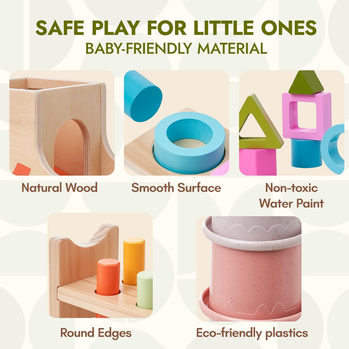 Giant bean 8-in-1 Wooden Montessori Toys Set Learning Toys for Baby 12-18 Month with Object Permanence Box, Senser Ball Roll Tower, Hammer, Fishing Carrot, Shape Sorting Stacking Cup for Kids 1+