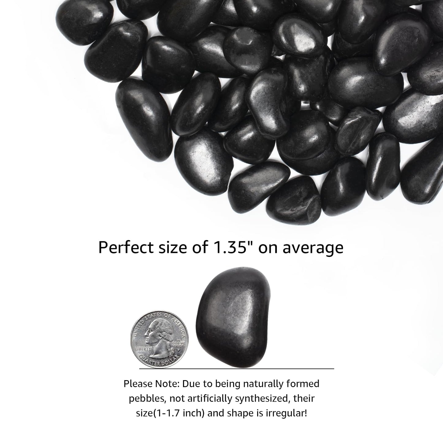 LOOIOOJ 10 lbs Black River Rocks - Large Polished Black Pebbles for Plants & Garden Decorative Stones，1-2" Polished Pebbles for Landscaping, Fish Tanks, Flower Pots, Water Fountains