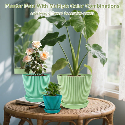 SupKing Plant Pots with Drainage Saucers 7.5/6.7/6/5/4/3.5 Inch Set of 6,Plastic Flower Pots Planters with Multi Mesh Drainage Holes Multicolor Nursery Planting Pot for Indoor Outdoor Garden Plants