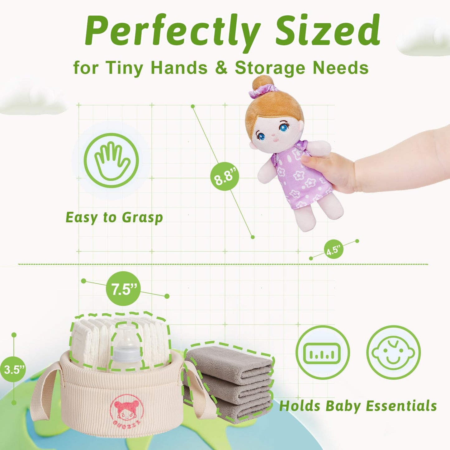 OUOZZZ Soft Baby Dolls – Set of 5 Multicultural 8.8″ Plush Dolls in Basket | Diversity Ethnic Snuggle Toys for Toddlers, Preschool, Daycare & Home