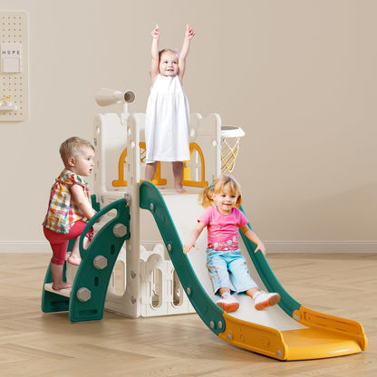 Toddler Slide for Kids with Climber Basketball Hoop, Storage Space, Telescope Kids Indoor Slide Baby Slide for Outdoor Play Upgraded Toddler Indoor Playground with Wider and Longer Slideway Upgraded