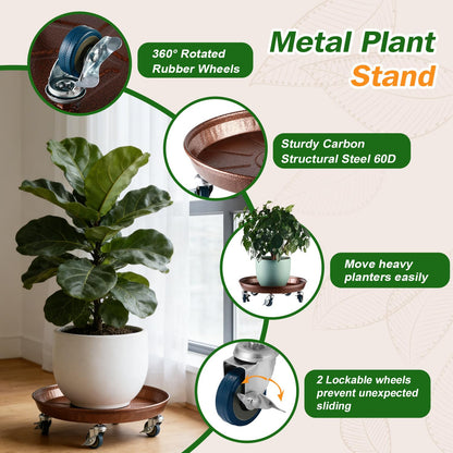 3 Packs Metal Plant Caddy with Wheels 13" Rolling Plant Stand Heavy Duty Plant Dolly with Casters for Indoor and Outdoor Large Planter Casters Potted Plant Mover,Copper